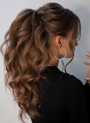 High Voluminous Ponytail With Rich Auburn Curls