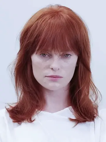 Layered Blowout Chestnut Hair With Bangs