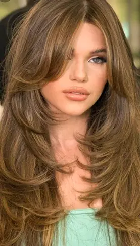Long Brown Hair with Blonde Highlights and Butterfly Cut