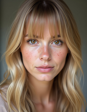 Long Layers with Curtain Bangs in Honey Highlights