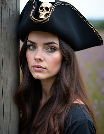 Long Straight Hair Styled with Volume and a Pirate Hat