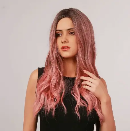 Long Wavy Hair Featuring Pink Dip-Dye