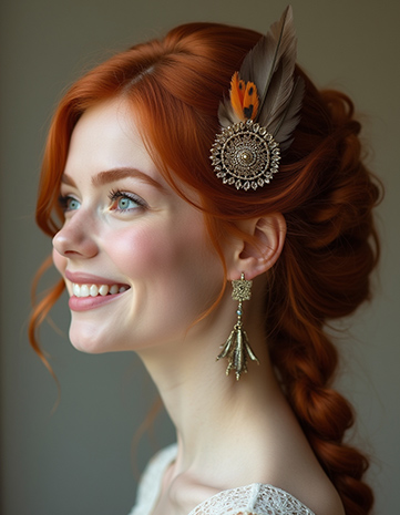 Loose Cascading Braid Adorned with Feathers