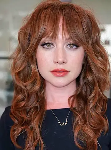  Natural Wavy Chestnut Hair Featuring Curtain Bangs