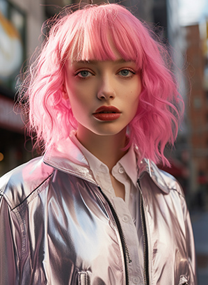 Pastel Pink Wolf Cut With Short Bangs