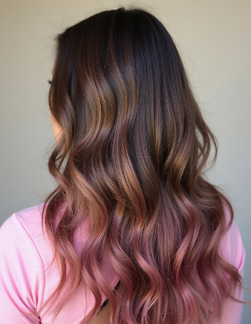 Peekaboo Pink Highlights on Brown Hair