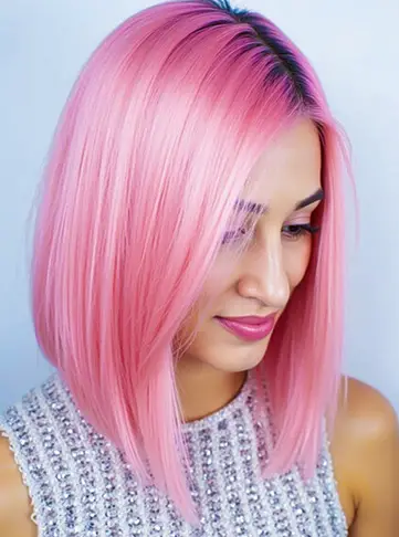 Pink Long Bob With Side-Swept Hair