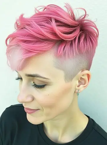 Wavy Pink Pixie Cut With Side Fade