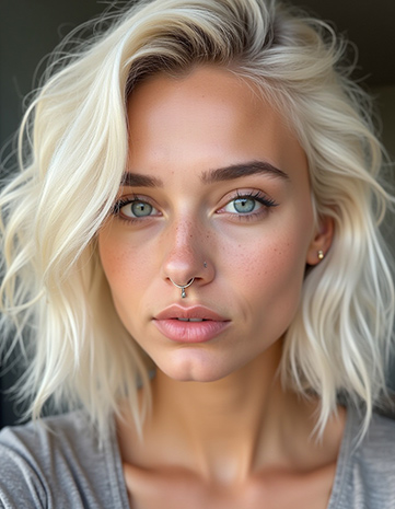 Platinum Blonde Lob with Tousled Texture