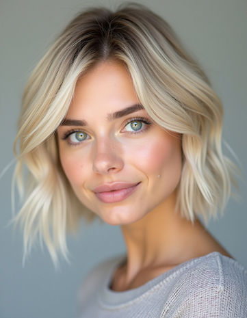 Shaggy Platinum Bob with Feathered Tips