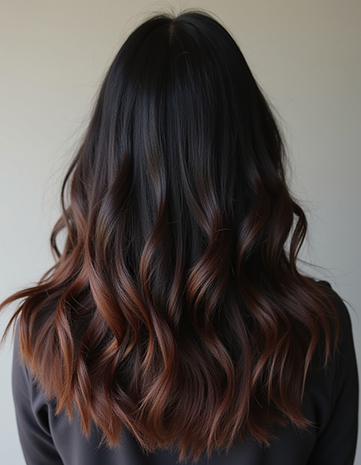 Polished Black Hair with Caramel Brown Balayage