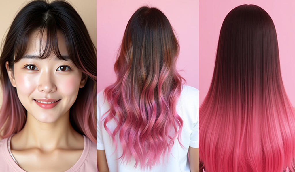 Pretty Pink Highlights in Brown Hair
