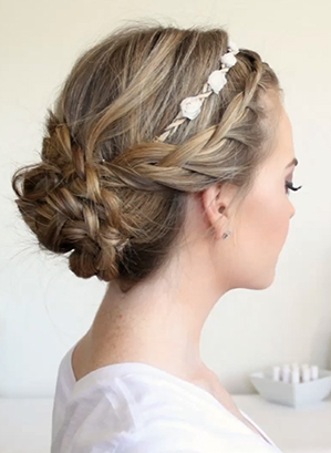 Romantic Braided Crown With Floral Accents