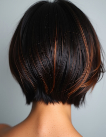  Sleek Inverted Bob with Light Brown Underlights