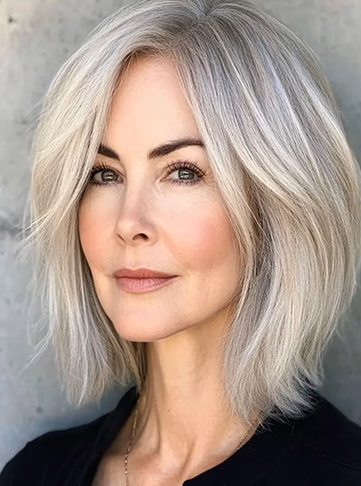 Soft Silver Bob with Feathered Bangs