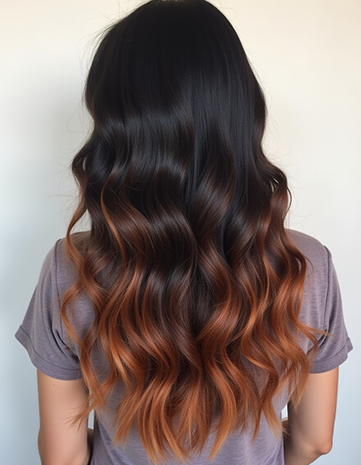 Soft Waves with Copper Brown Balayage