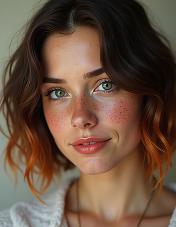 Tousled Lob with Copper Brown Tips