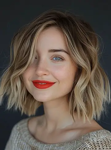 Wavy Blunt Bob for a Round Face