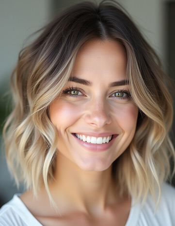 Wavy Bob with Face-Framing Platinum Highlights