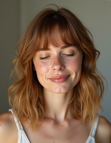 Wavy Lob with Side Bangs in Golden Caramel