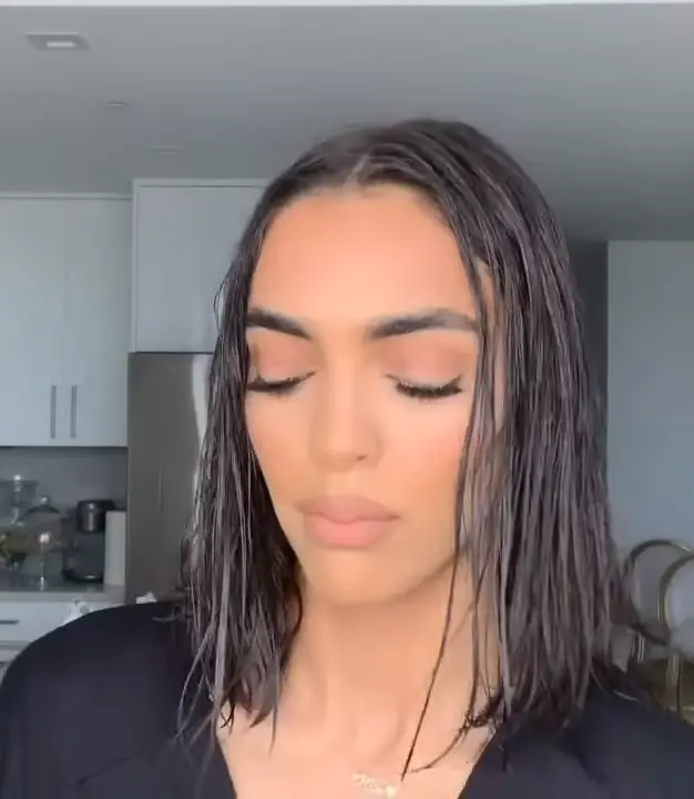 Wet Look Straight Hair with Center Parting