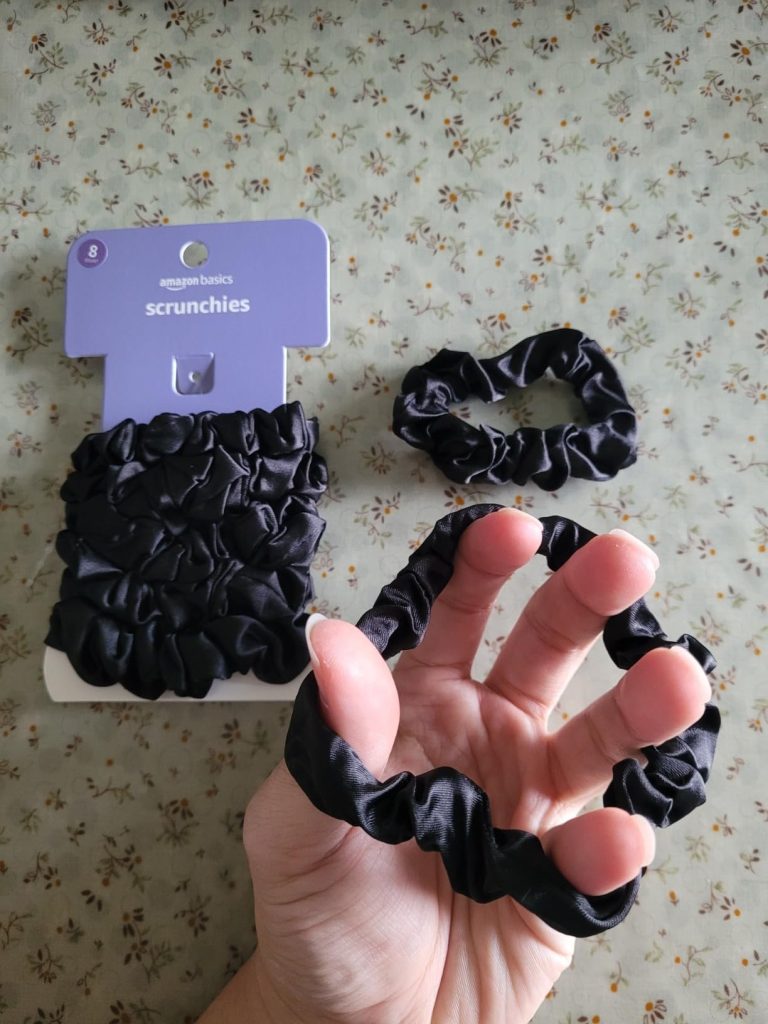 Amazon Basics Satin Scrunchies Black Hair Ties, Pack of 8