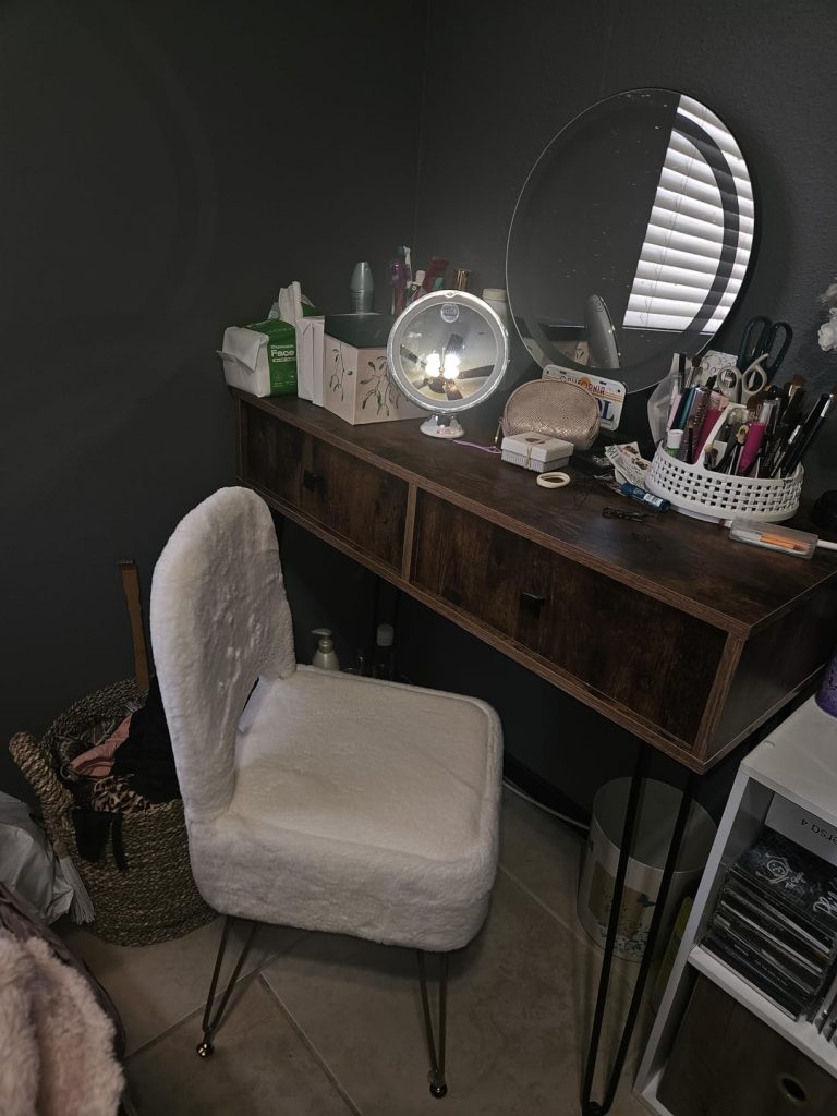 GREENSTELL Vanity Stool Chair with Storage and Folding Back