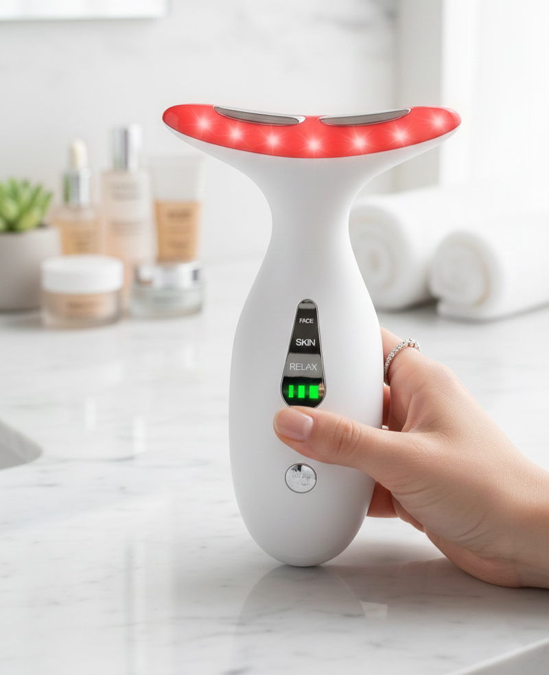 Facial & Neck Massager – Skin Firming and LED Light Therapy Tool