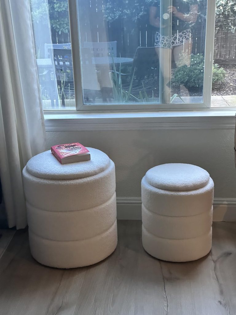 oakvivo Round Ottoman with Storage Set of 2 (Teddy Velvet)