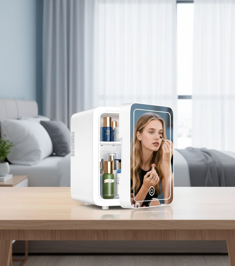 Skincare Fridge with Dimmable LED Light Mirror