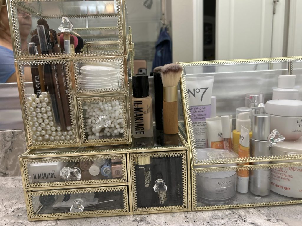 Clear Makeup Organizer with Gold Frame