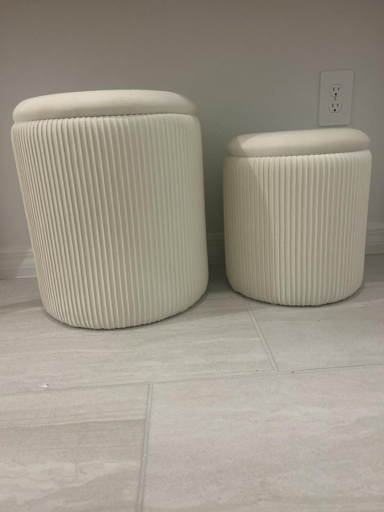 BLEXA Round Set of 2 Ottoman with Storage – Upholstered Velvet Vanity Stool