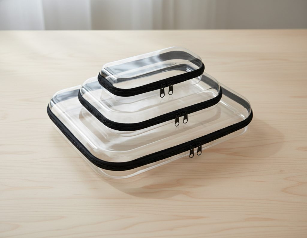 YOQIVEXU 3 Pcs Clear Hard Zipper Case for Travel Toiletries and Toy Storage