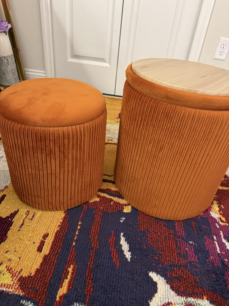 Round Ottoman with Storage Set of 2 (White/Soft Velvet)