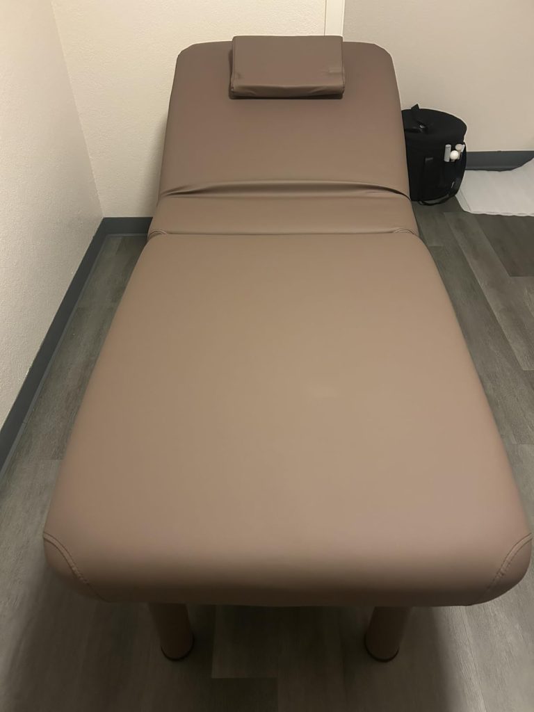 Folding Stationary Massage Table with Backrest and Storage Space